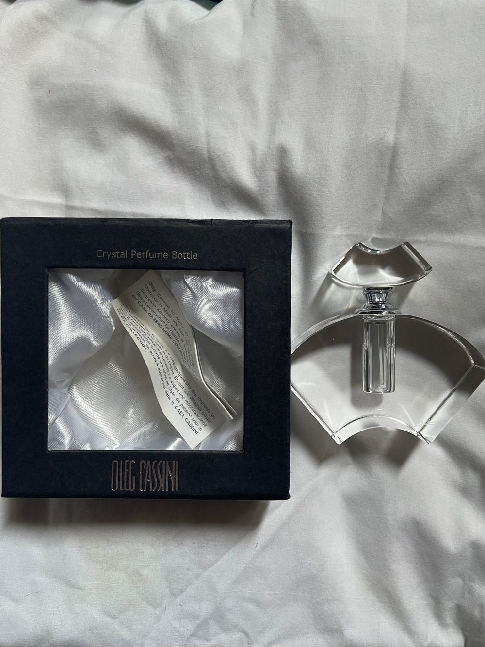 OLEG CASSINI Square Crystal Perfume Bottle ~ Crystal Top~ New